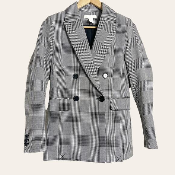H&M Black White Houndstooth Striped Double Breasted Blazer Jacket Size 2 - Picture 1 of 5
